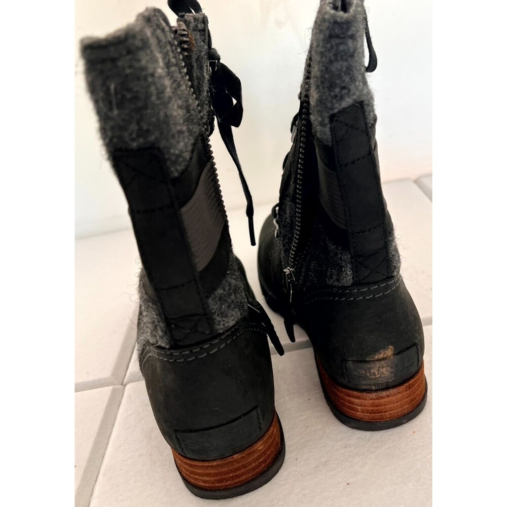 Sorel Major Carly Womens Boot 7 Black Gray Leather Wool Lace Up Boots NL2324-010 - Picture 9 of 13